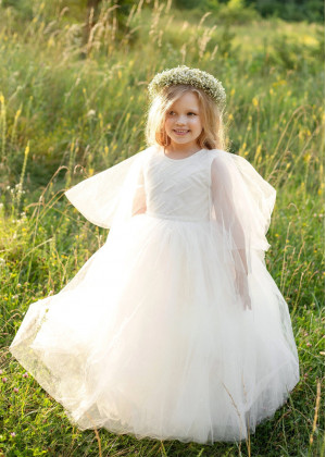 Ivory Beaded Tulle Luxury Flower Girl Dress